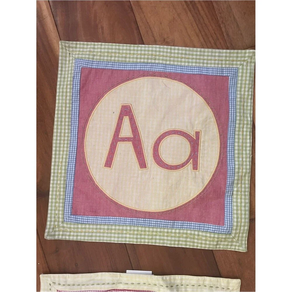 Pottery barn kids ABCs cloth quilted squares placemats hanging decor nursery